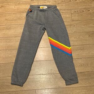 NWT Aviator Nation Gray Joggers with Neon Rainbow Stripes